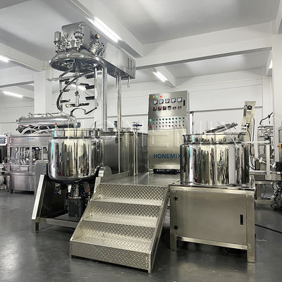 Pencampur krim homogenizer vakum tetap Pengangkat hidraulik Pencampur Heliks Ganda