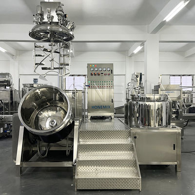 Pencampur krim homogenizer vakum tetap Pengangkat hidraulik Pencampur Heliks Ganda
