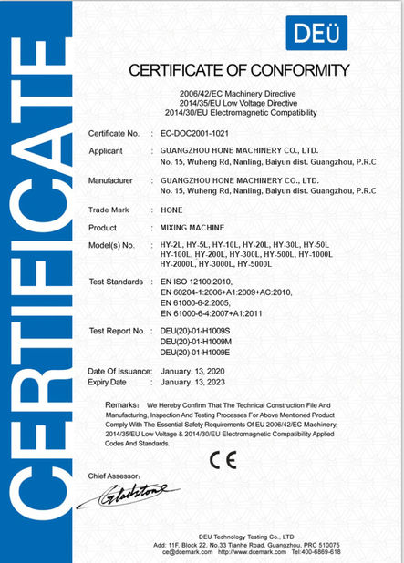 Cina Guangzhou Hone Machinery Co., Ltd. Sertifikasi